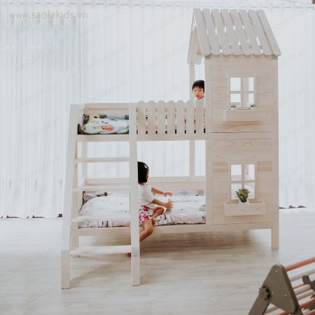 Giường tầng hình ngôi nhà gỗ thông